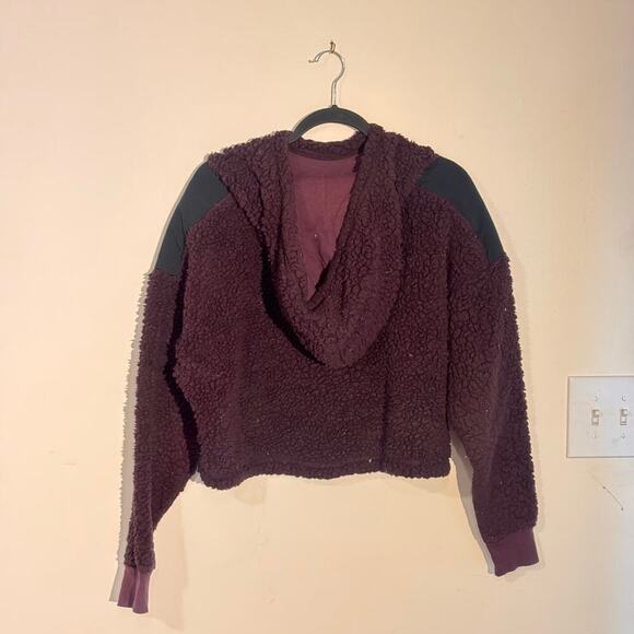 Teddy Sherpa Hoodie - Brown Cropped Pullover Shoulders Size M - Picture 2 of 4